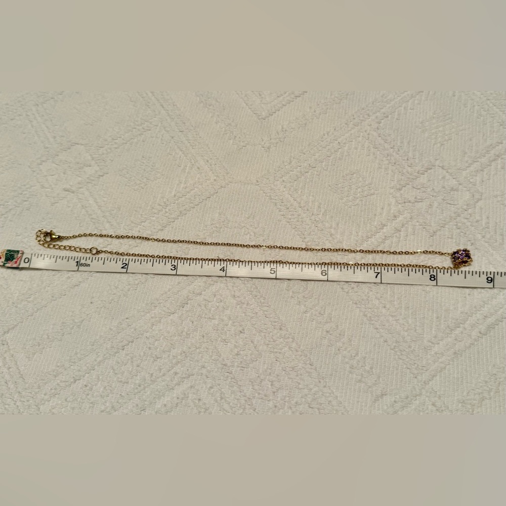 Necklace -apprx 16” gold tone w/circular pendant purple crystals - Picture 8 of 9